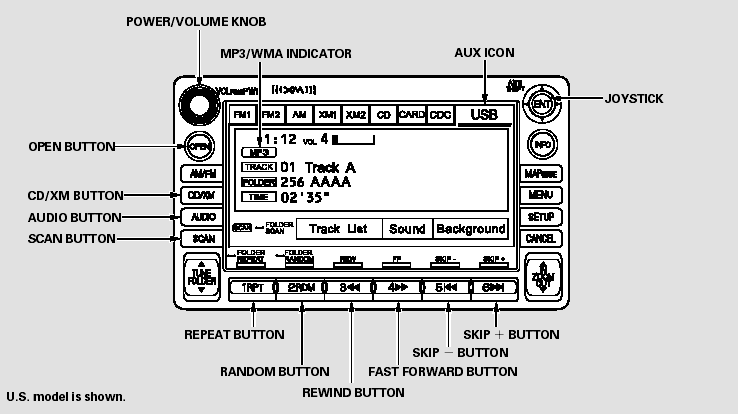 Playing a USB Flash Memory Device (EX-L model with navigation system)